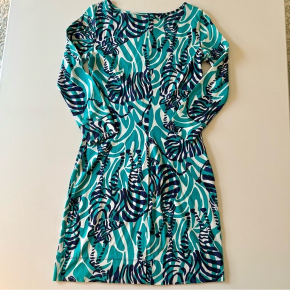 Lilly Pulitzer Blue Green Zebra Print Sheath Dress – Long Sleeves XS 2/$25 - Picture 2 of 9
